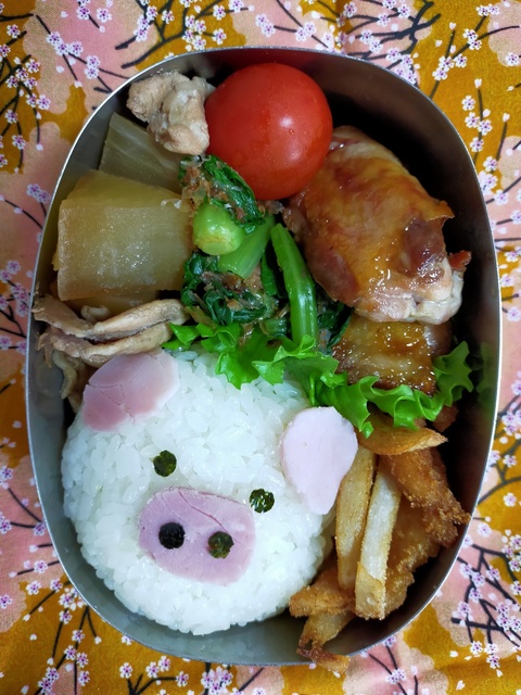 キャラ弁 ブタさん 鳥黄の作ってみたですよ